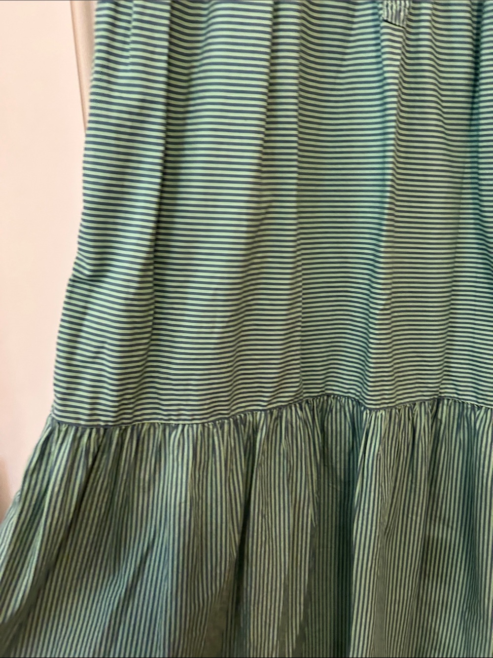 Nation LTD Dustin Romantic MIDI Green and Navy Striped Shirt Dress add Denim - Picture 6 of 9